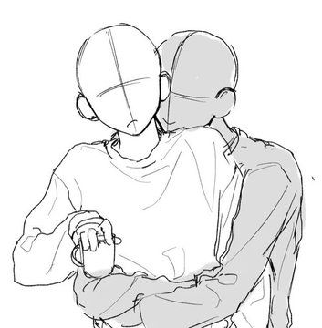 this is a drawing of an anime couple embracing each other. it is a simple line drawing with black and white color palette. the couple is looking at each other, and they are both smiling. they are both wearing casual clothes. the drawing is very cute and romantic.