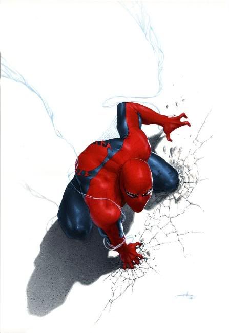 this illustration depicts spiderman in action, striking a heroic pose while wearing his red and blue suit and mask. the image is drawn in a dynamic and energetic style, capturing the superhero's agility and power. spiderman is shown breaking through a web of cracks, emphasizing his ability to overcome obstacles. the composition is visually compelling, drawing the viewer's eye to the action and creating a sense of excitement. the overall style is classic and bold, evoking the iconic imagery of spiderman from comic books.