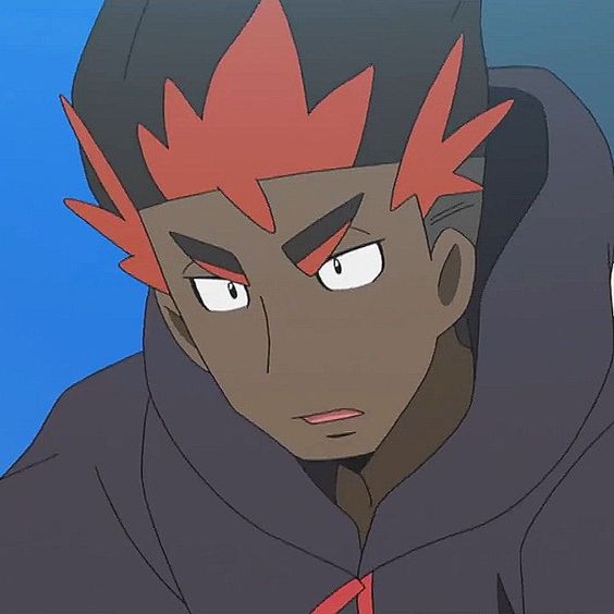 this is a closeup shot of an anime character, a young man. he has black hair with red streaks, and black eyes that have a hint of red in them. his eyebrows are furrowed, and his mouth is open, suggesting that he's surprised or curious. he is wearing a black hooded jacket, with the hood pulled up over his head. the background is a blur of blue and red, and the character is looking toward the right side of the image. this is an illustration of a young man with a serious expression on his face.