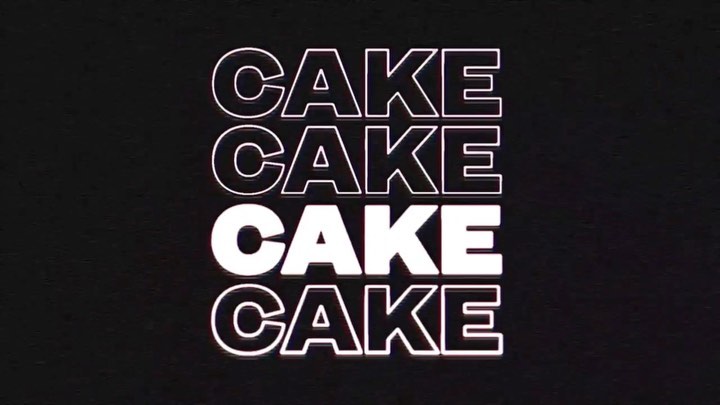 the image shows the word "cake" repeated four times in a vertical arrangement against a black background. each instance of the word has a retro style, with a white outline and a solid white fill for the third instance. the top, second and bottom instance of the word only contains the outline and no solid fill. the overall design has a vintage or nostalgic feel.