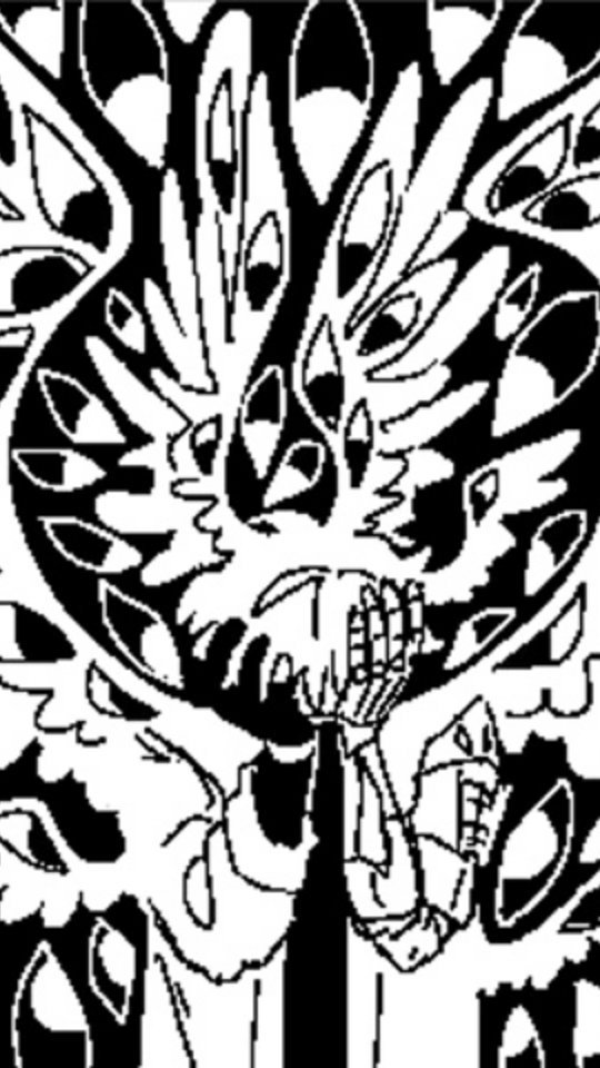 the image is a black and white abstract illustration with a highly stylized and intricate design. it features a central, almost humanoid figure with what seems to be hands clasped together in prayer or supplication. the figure is surrounded by a complex network of lines and shapes that resemble branches, vines, or perhaps distorted floral motifs. the style is dark, mysterious, and somewhat unsettling, evoking a feeling of the uncanny or surreal. the high contrast between black and white enhances the dramatic effect and makes the details stand out sharply.  the overall impression is one of a complex, symbolic piece of art with a strong visual impact.