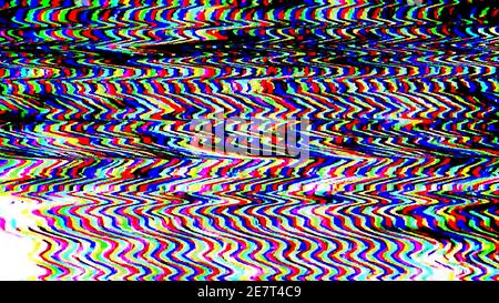 an image of colorful static noise, typically seen on a television screen with a bad signal. the pattern is abstract and made up of wavy lines of various colors, including black, blue, yellow, red, and white.