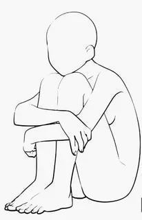 this is a simple outline of a person sitting with their legs curled and their arms wrapped around their legs. this is a sketch in a minimalist style.