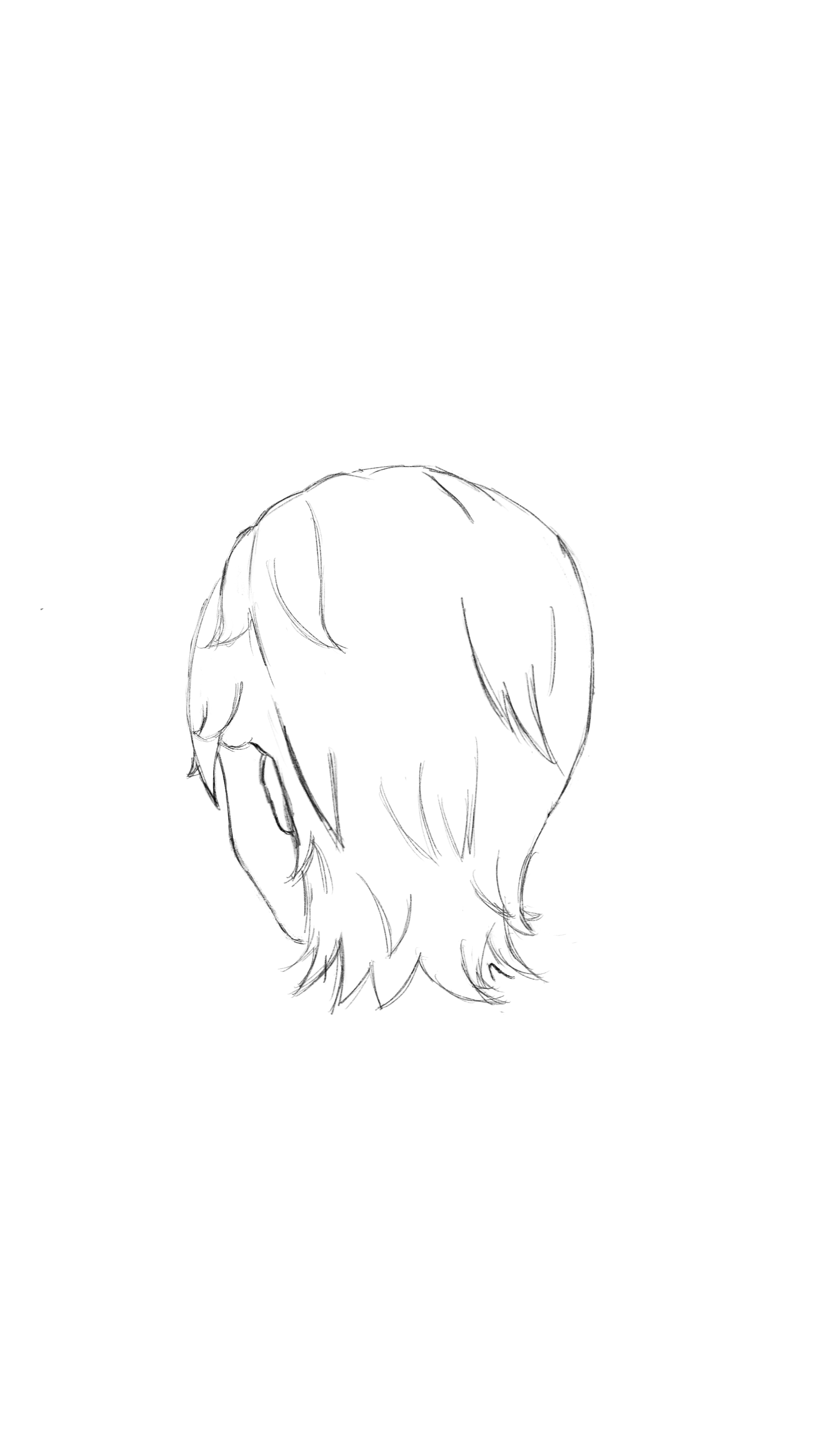 a sketch of the back of a person's head with short hair in an anime style.