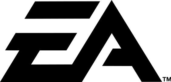 the image displays the iconic ea logo in black and white. it features a stylized "e" and "a", with the "e" comprised of three overlapping black rectangles and the "a" forming a triangle. the logo is simple, modern, and instantly recognizable as belonging to electronic arts, a major video game company.