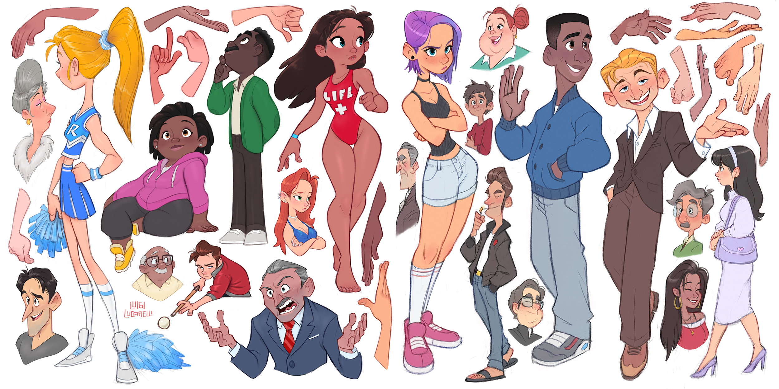 this is a digital cartoon illustration of a group of people. they are all diverse, including different genders and ages, and have different expressions ranging from happy to sad. they appear to be standing against a white background, with a few of them are in the foreground and others are in the background. the overall style of the illustration is very modern and colorful, which makes it a fun and playful piece.