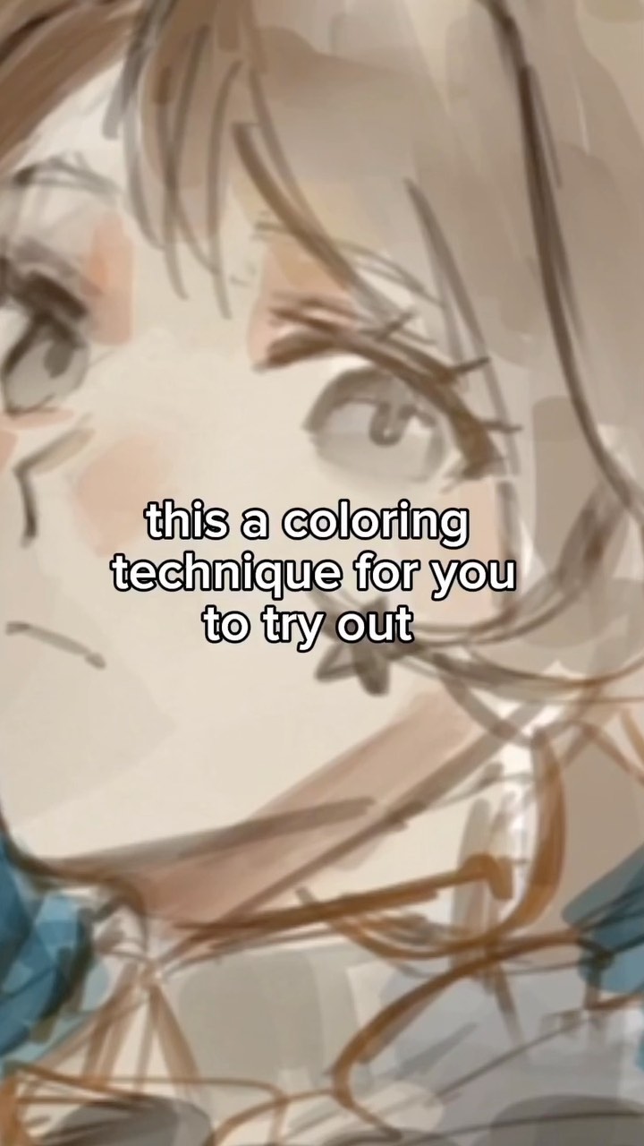 the image shows a closeup digital painting or illustration of a young girl's face in an anime or manga style. the art style is characterized by soft, blended colors and a watercolorlike effect.  the girl's hair is light brown and her expression is soft and somewhat pensive. the image includes text overlaid on the artwork, stating "this a coloring technique for you to try out," suggesting the image is a tutorial or example of a specific digital coloring method. the overall aesthetic is delicate and dreamy.