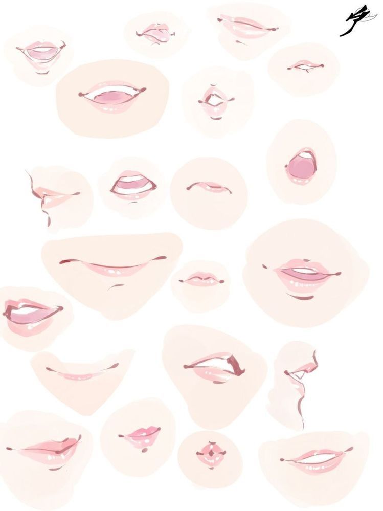 the image shows various illustrations of lips in different expressions. it's likely a reference sheet for artists to practice drawing different mouth shapes.
