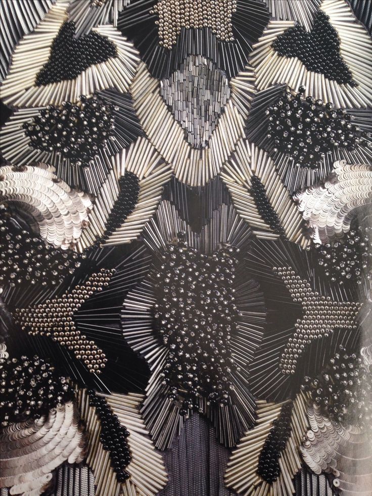 a closeup shot of a beaded fabric with a black and silver design. the fabric is made with intricate detail and craftsmanship. the beaded design is elegant and delicate. it is a perfect example of the beauty of handmade fashion.