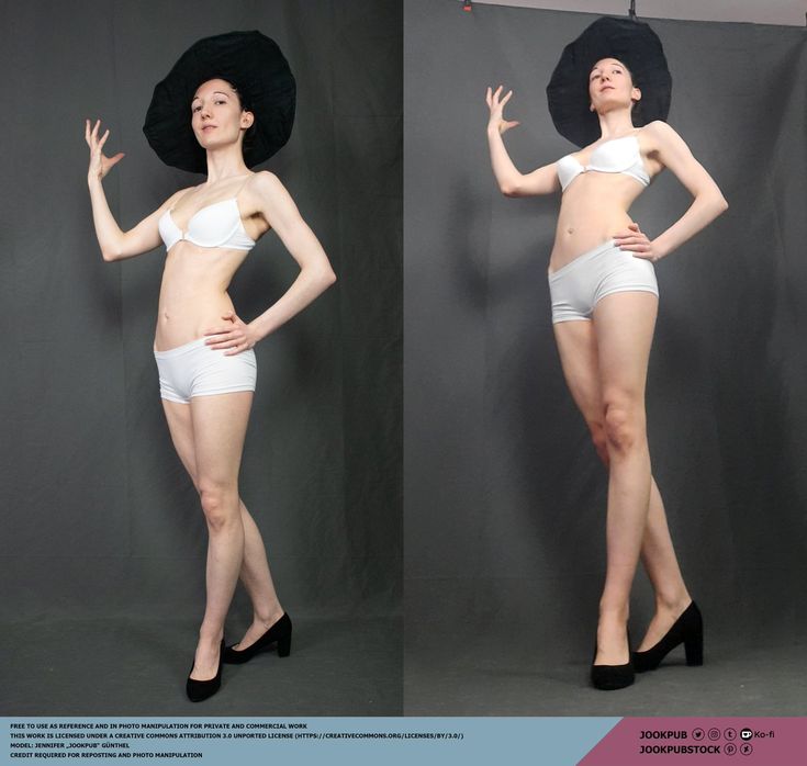 a woman is standing with one leg crossed behind the other. she is wearing white underwear and a bra, and a large black hat. her long, skinny legs are on display, and she is wearing black high heels. the photo is taken in a studio setting with a gray backdrop. this is a great reference photo for artists who are looking to draw or paint a figure in a similar pose.