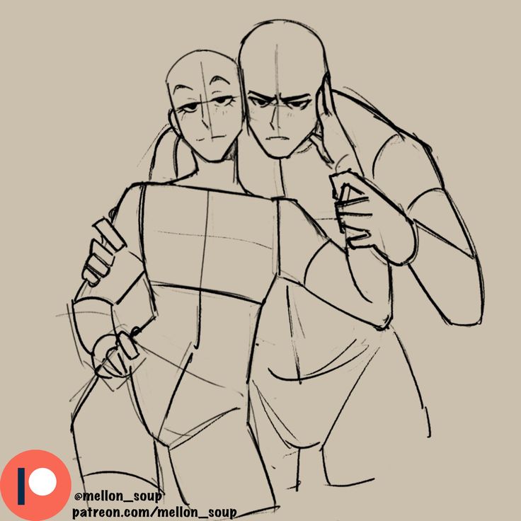 a digital drawing of two men, one taller than the other. the taller one is holding the shorter one, and they are looking at each other with love and affection. the drawing is very simple, using only lines and shading, but it is still very expressive.  this is a base drawing that can be used to practice drawing or for inspiration.  it is drawn in black and white, and is set against a light brown background.