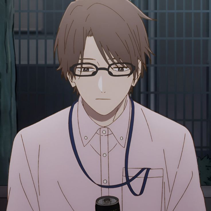 the image shows a young man with brown hair and glasses. he is wearing a light pink shirt with buttons and a dark blue lanyard around his neck. he has a serious expression on his face. the background is a blurred cityscape in dark blue and grey tones. overall, the image gives a sense of quiet contemplation or melancholy.