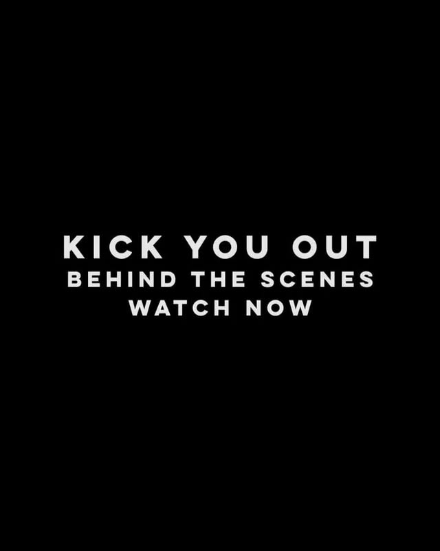 the image contains white text on a black background. the text reads "kick you out" followed by "behind the scenes" and then "watch now".