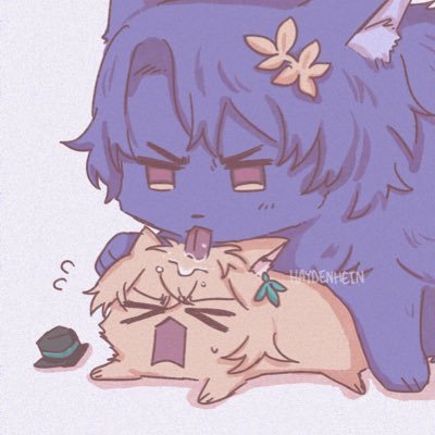 the image is a cartoon illustration of two cute anime characters. one is a purple cat with blue eyes and a flower on its head. the other is a brown cat with green eyes and a flower on its ear. the purple cat is licking the brown cat's face. both cats are smiling and appear to be very happy. the background is a light pink color.  the image is likely a representation of a romantic or loving relationship.  it conveys a sense of joy, affection, and happiness.