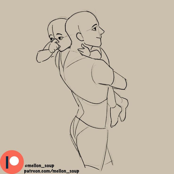 a sketch of two figures, a man holding a baby in his arms, standing in side view. both are sketched in simple lines, with no details or shading.