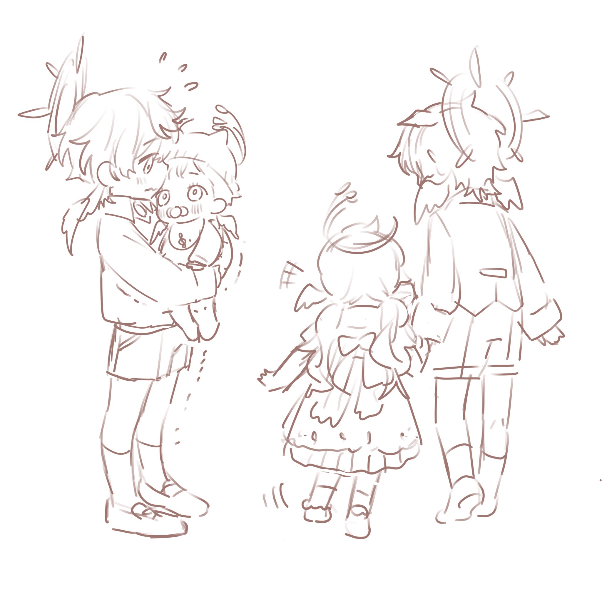 the illustration depicts four children, two of whom are holding dolls. one child is carrying a baby doll with a small crown on its head and a heart on its chest. the other is carrying a toy with a heart on its chest. all of the children are smiling, suggesting a playful and happy atmosphere. their light clothing and innocent expressions further contribute to this feeling. the image captures the joy and innocence of childhood and the power of friendship.