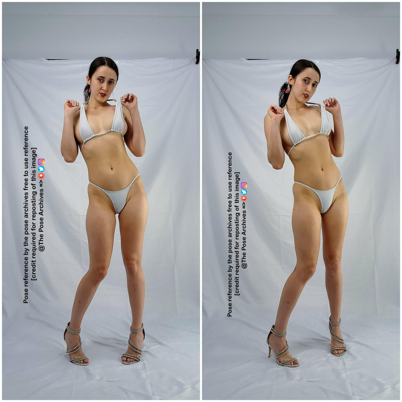 a woman in a white bikini poses against a white background in two slightly different stances. the image appears to be a reference for artists, as indicated by the text overlay.