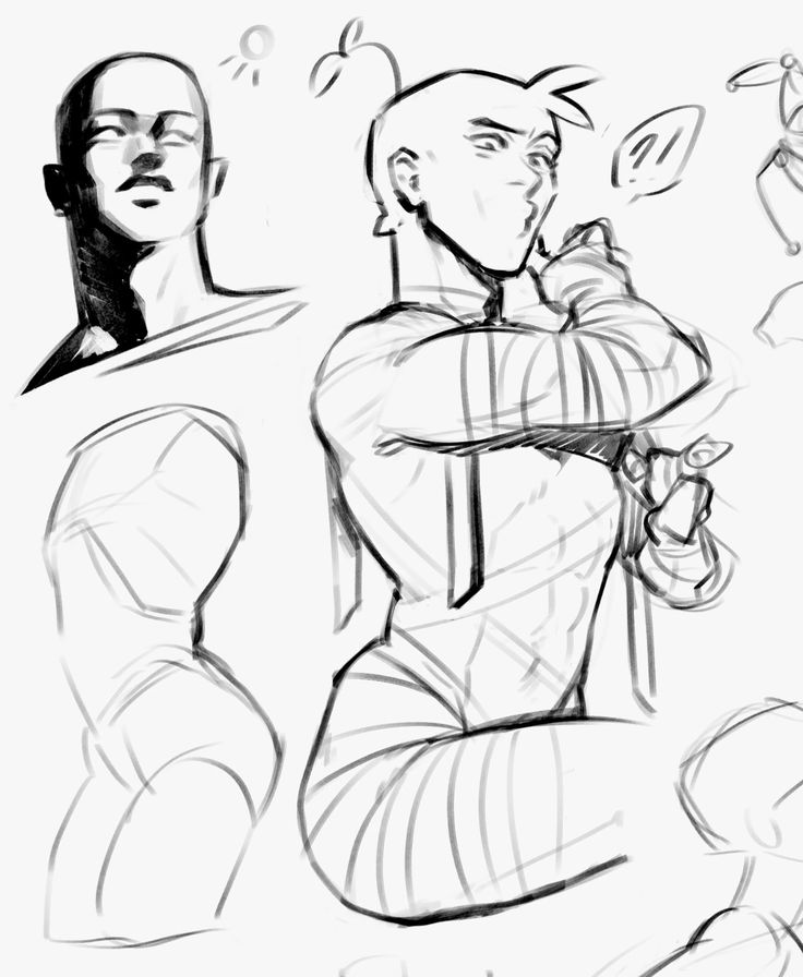 this is a black and white sketch of a character. the sketch is very rough and seems to be a study of anatomy and pose. it's drawn in a manga style with a lot of detail on the body.  the figure is  in a sitting position with their right arm bent, and the left arm is obscured from view. the character's body is partially obscured by what appears to be an object. the background of the image is white.  the sketch is composed of thick and thin lines, with some areas of shading.  there are other figures in the background, also sketched in the same style. one figure is on the left side of the drawing, and the other figure is on the right side.