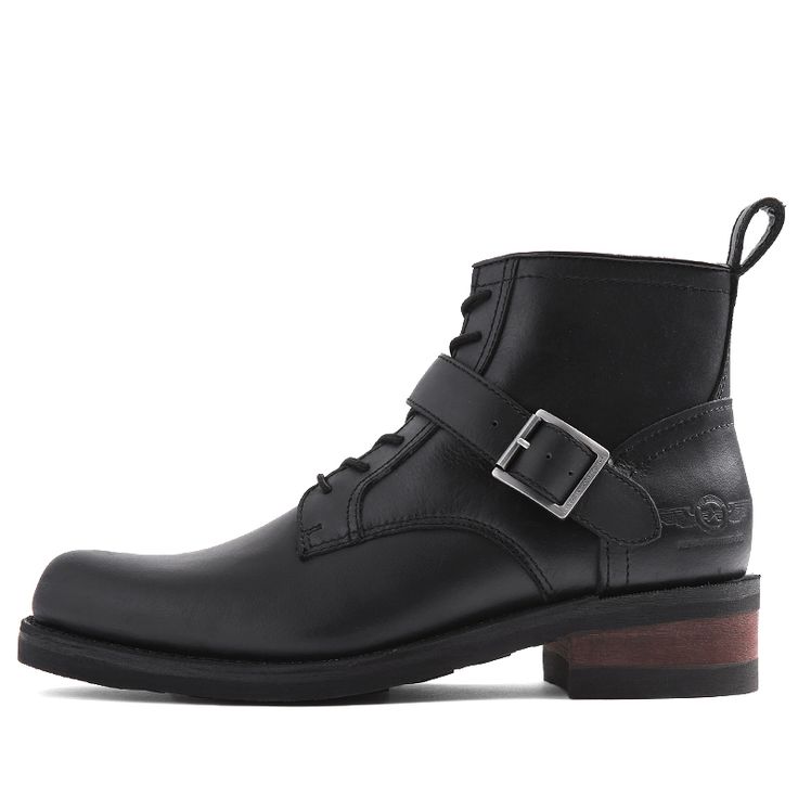 a pair of black leather ankle boots with a side zipper, buckles, and laces. they are casual, rugged, and have a vintage look. the boots are made of highquality leather and have a sturdy construction. they would be perfect for a variety of occasions, from casual outings to more formal events.