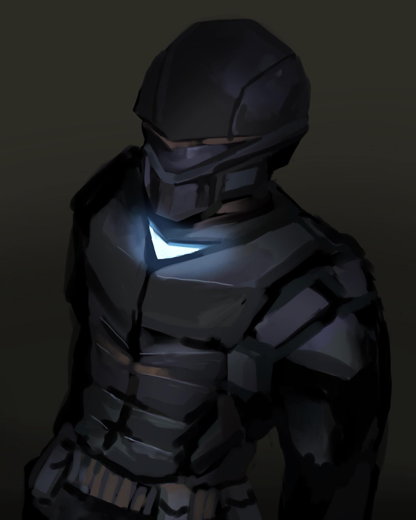 the image showcases a futuristic soldier clad in sleek, dark armor. the soldier's face is hidden behind a helmet with glowing blue accents. the lighting is dramatic, with a spotlight illuminating the soldier's chest plate and creating deep shadows. the overall atmosphere is dark and mysterious, hinting at a world of advanced technology and potential conflict.