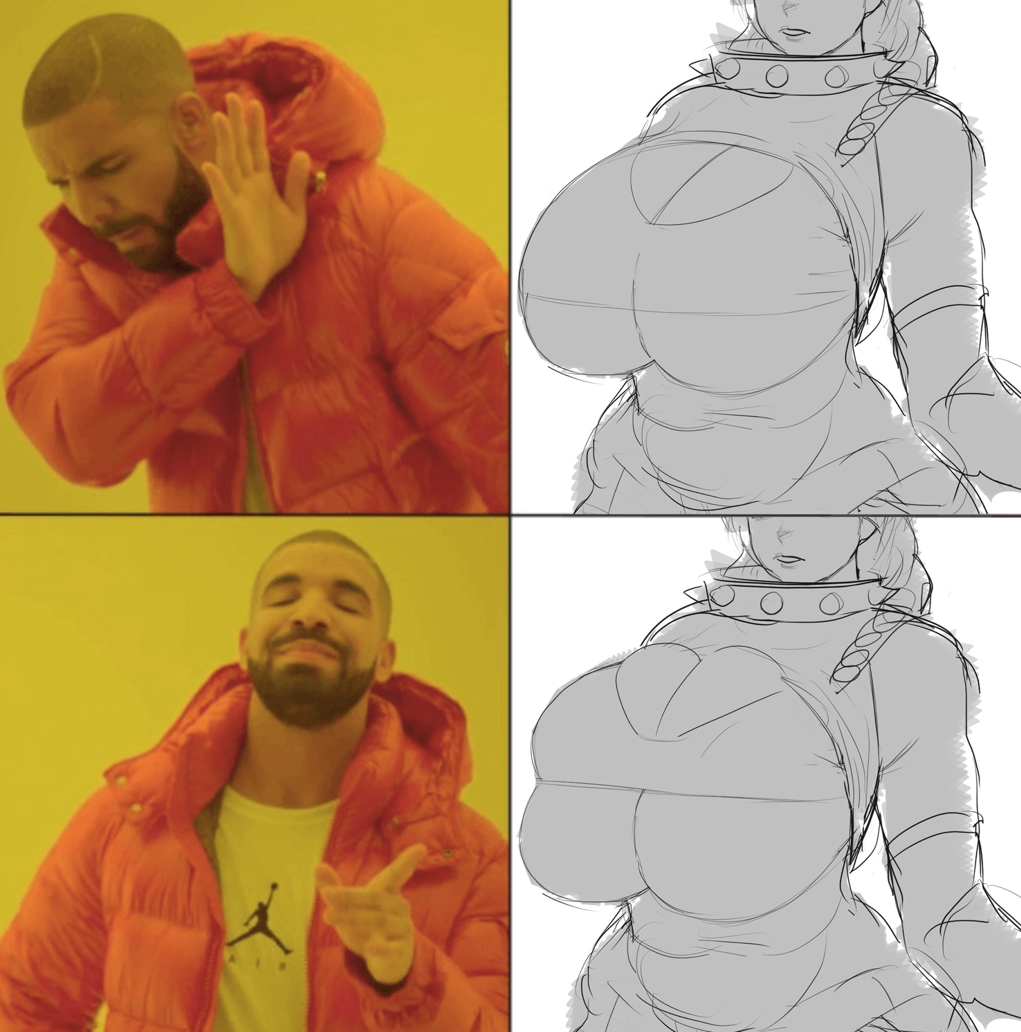 the image is a meme format called drakeposting.  it shows two panels with drake with different expressions. on the left, drake is shown with a disapproving look, with the caption "no" written above him. on the right, drake is shown with a happy and approving look with the caption "yes" written above him. the two panels are typically used to show two different options or scenarios.