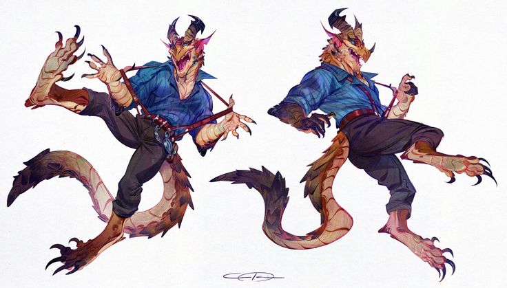 this digital illustration depicts a sidebyside comparison of two anthropomorphic dragon characters. the dragon on the left is holding its left foot out, while the dragon on the right is holding its right foot out. their tails are curled up, forming the shapes of a heart. the dragons both appear to have blue shirts, dark pants, and their claws are painted in vibrant, bold colors.