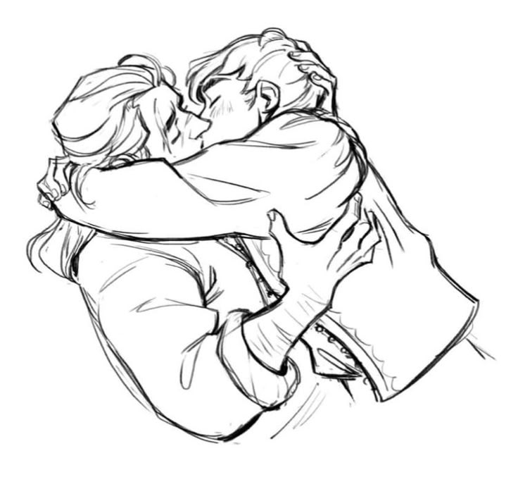 a black and white sketch depicts two individuals in a close embrace, seemingly kissing. their figures are rendered in a loose, expressive style with visible linework defining their forms and clothing. the illustration conveys intimacy and affection, with the couple locked in a romantic moment.
