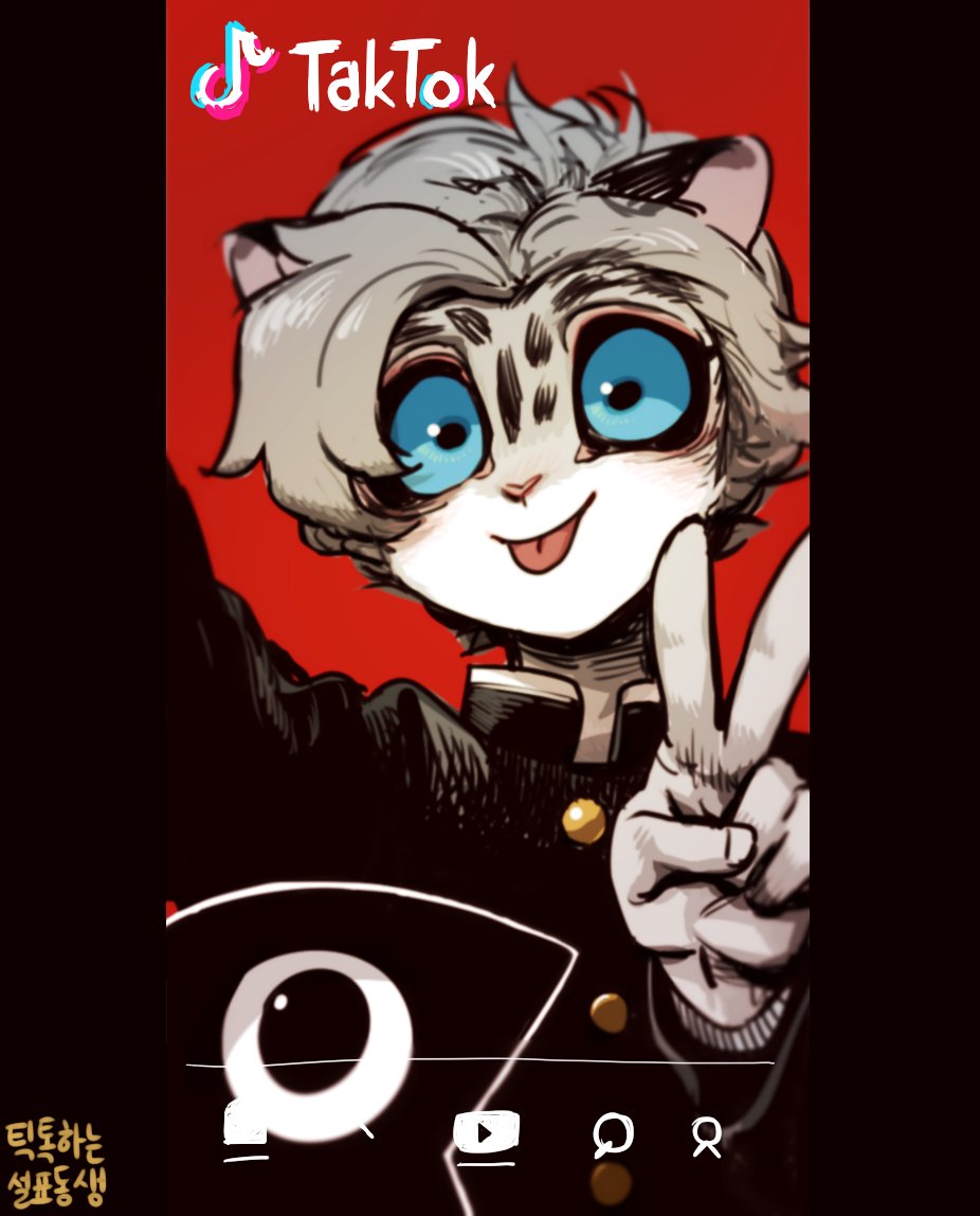 a digital illustration of an anime character with white fur and black and red clothing. they are smiling with their eyes wide open and giving a peace sign. they are surrounded by a red background and the words "tiktok" are at the top. the image appears to be a digital art illustration.
