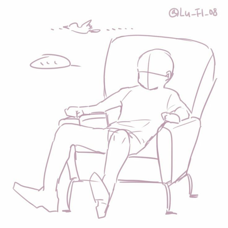 this is a digital sketch of a female figure sitting in a chair. the sketch is simple and uses only lines to represent the figure's form. the figure is relaxed, with one arm resting on the chair armrest and the other resting in their lap. the figure's legs are bent at the knee, and one foot is resting on the ground. the figure's head is tilted slightly to the side, and their eyes are closed.