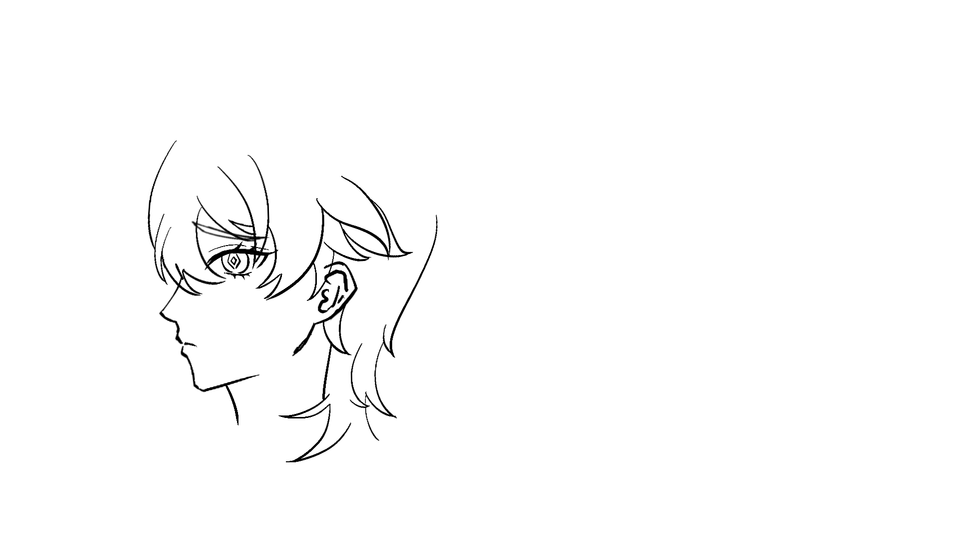 side profile of a manga character's head and face. the person has detailed hair and eye.
