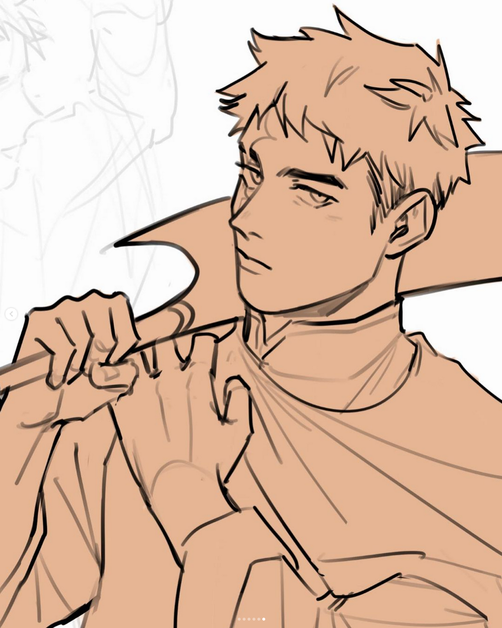 this is a simple anime style line drawing of a young man holding a baseball bat on his shoulder.