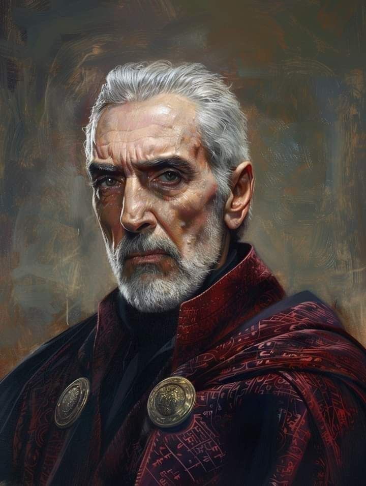 a portrait of a man with a serious expression, depicted in a realistic style. the man is elderly with white hair and a full beard, and is wearing a red robe adorned with intricate embroidery. the painting captures a detailed and lifelike representation of the subject, showcasing the man's age and wisdom through his weathered features.