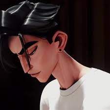 this is a closeup portrait of a 3d rendered male character with short black hair. he has a contemplative expression on his face, with his head slightly bowed and his eyes cast downward. the lighting is soft and diffused, creating a sense of intimacy. the background is dark and undefined, further emphasizing the subject's features.