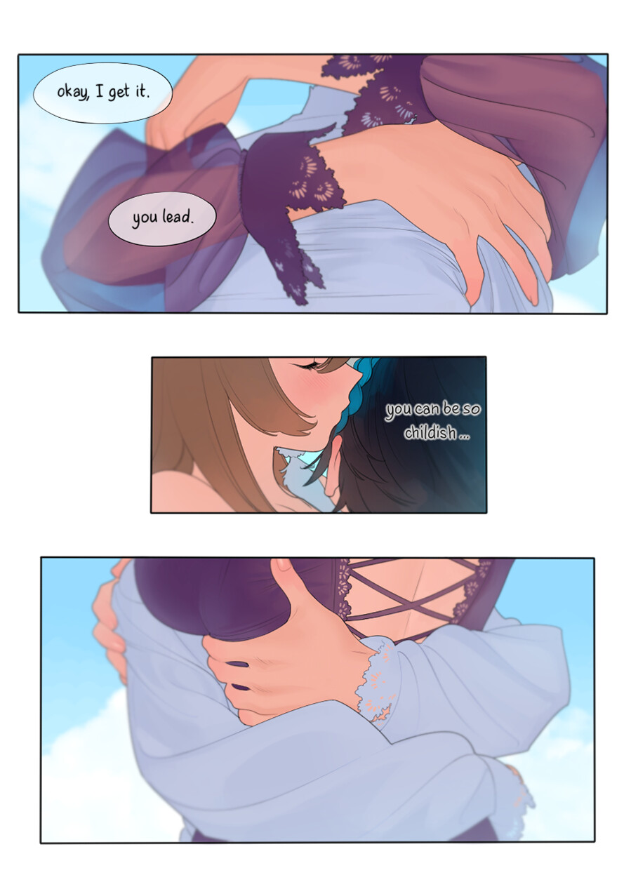 the image consists of three panels from a digital comic. it depicts a romantic scene between a young man and a woman. in the first panel