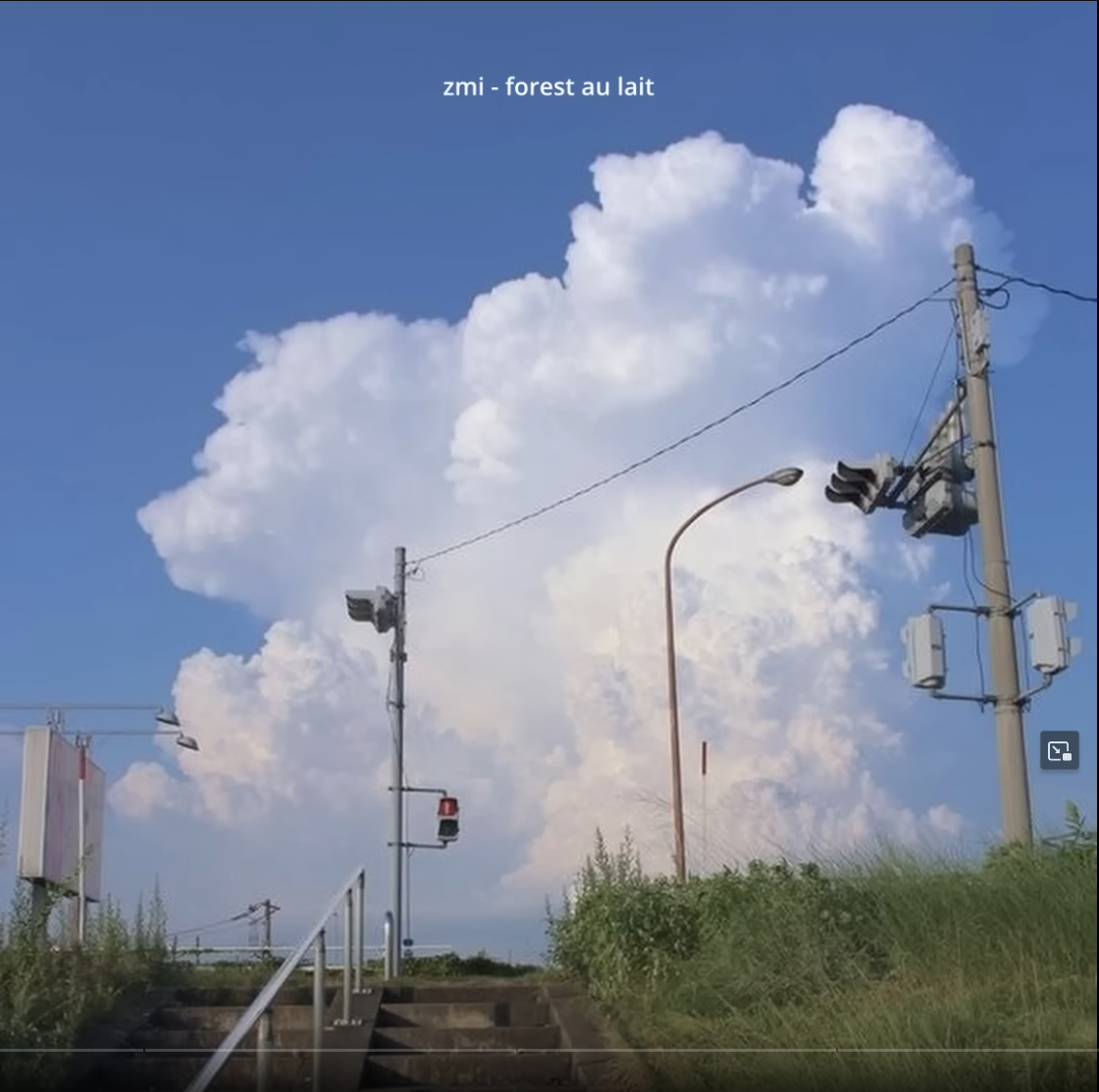 the image shows a picturesque view of a bright blue sky adorned with a magnificent cumulus cloud. the cloud, a brilliant white, dominates the upper portion of the frame, its fluffy form stretching across the sky. below, the scene transitions to a more earthly perspective. lush green plants line the bottom of the image, their vibrancy enhanced by the ample daylight.  a set of stairs, flanked by railings, leads the eye upward, hinting at a path beyond.  urban elements, such as utility poles, streetlights, and a traffic light, punctuate the scene, creating a harmonious blend of nature and manmade structures. the low camera angle enhances the grandeur of the cloud, making it appear even more imposing against the vastness of the sky.