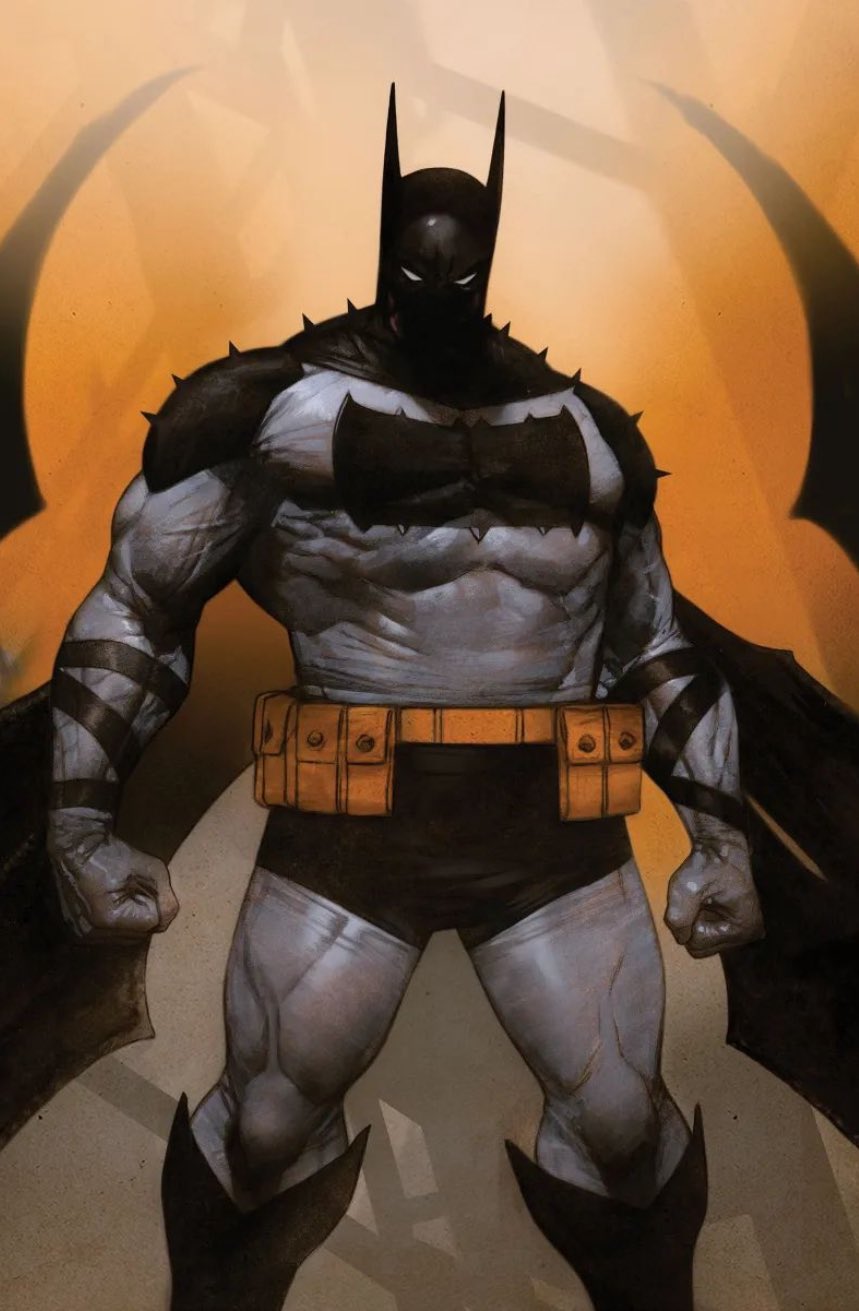 a powerful, muscular batman stands in the middle of the image. he wears his traditional black cowl and cape, with a stylized bat symbol on his chest. he has a utility belt with an orange pattern. he is in a battle pose, with his fist raised in a fighting stance. the image is rendered in a dark, gritty style, with strong shadows and highlights. the background is blurred and indistinct, creating a sense of movement and energy. the image suggests that batman is a force to be reckoned with, a symbol of justice and vengeance in the face of crime.