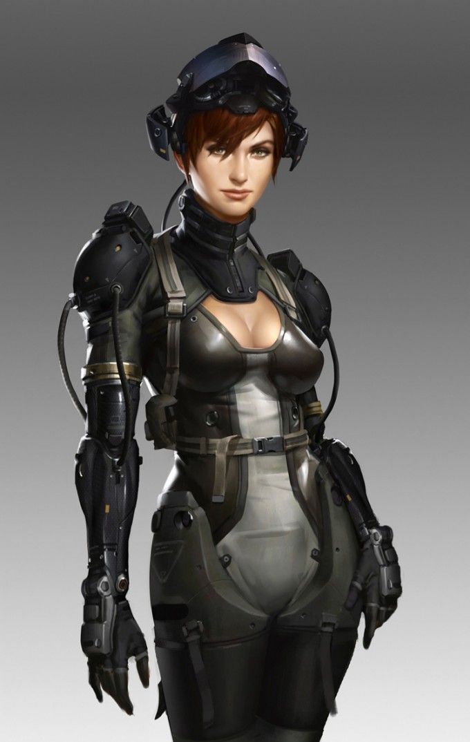 a female cyborg soldier in a futuristic setting, wearing a helmet and advanced tactical gear. she looks like a tough and skilled fighter.