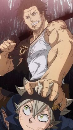 the image depicts a scene from the anime series black clover. the characters asta and yuno are engaged in a fierce battle. asta is using his antimagic sword to fight against yuno's powerful magic. the background is filled with the chaos and destruction of their battle.