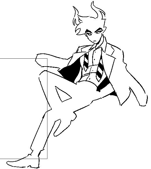 a black and white sketch of a young male character with horns, wearing a suit and tie, sitting in a stylish pose. the style is reminiscent of anime or manga, with expressive lines and simplified details. the drawing is done with a loose, sketchy style, indicating a quick and expressive approach.  the character has a somewhat devilish or demonic appearance due to the horns.  the overall impression is one of coolness and style.