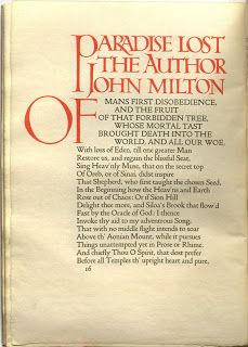 the image is a title page from the first edition of john milton's epic poem "paradise lost" published in 1667. the title is in large, bold lettering and is followed by the author's name. the title page also includes a brief summary of the poem's subject matter, which is the story of adam and eve's fall from grace.