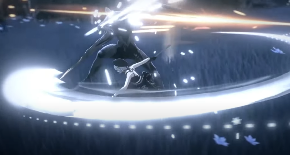 in a dark, grassy field, two women are locked in a fierce battle. one, clad in sleek, futuristic armor, wields a glowing energy blade, creating a circular shockwave. her opponent, in black tactical gear, leaps through the air, wielding a dark, traditional sword. explosions and bright flashes of light illuminate the scene, highlighting the energy weapons and adding a dynamic feel to the fight. the low angle and wide shot emphasize the intensity and scale of the combat.