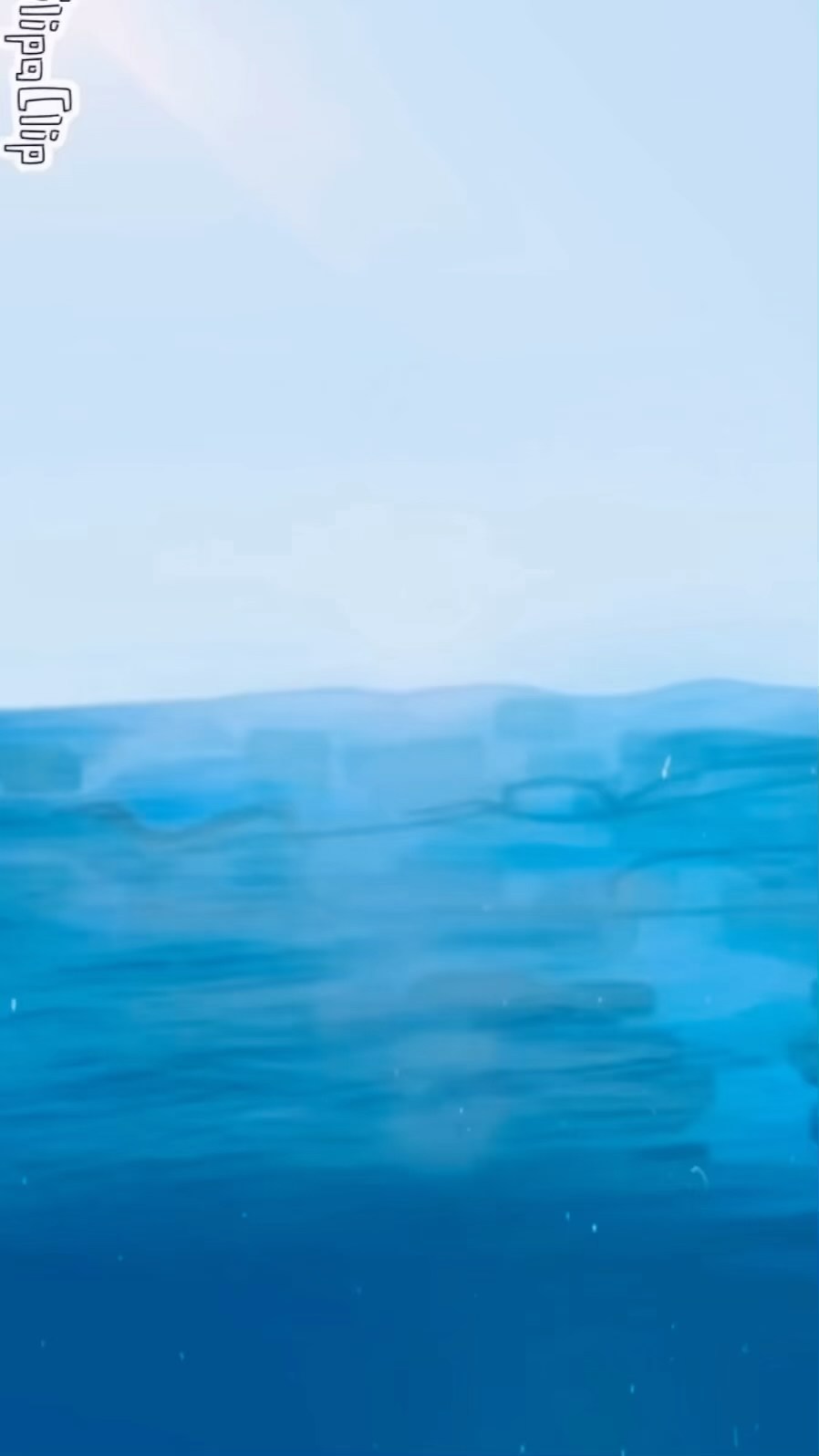 he image is a digital painting or illustration depicting a calm ocean scene. the upper portion shows a pale blue sky that gradually transitions into a deeper blue as it meets the water.  the water itself is rendered with subtle variations in shade and texture, suggesting gentle movement or ripples beneath the surface. there is a sense of depth and vastness conveyed by the color gradient and the way the light seems to diffuse through the water. the overall mood is serene and peaceful.