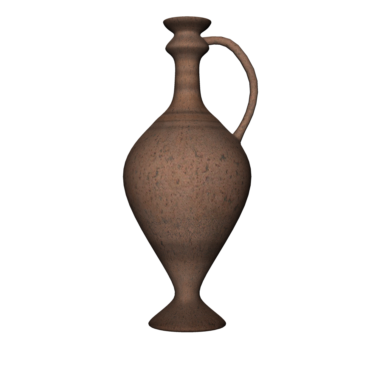 a brown clay vase with a handle on a black background.