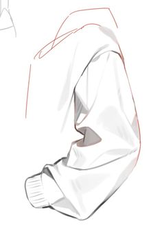 this is a black and white sketch of the sleeve of a hoodie.  the drawing shows the way the fabric folds as the sleeve bends.