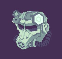 a pixel art image of a futuristic helmet, potentially belonging to a soldier or character in a video game.