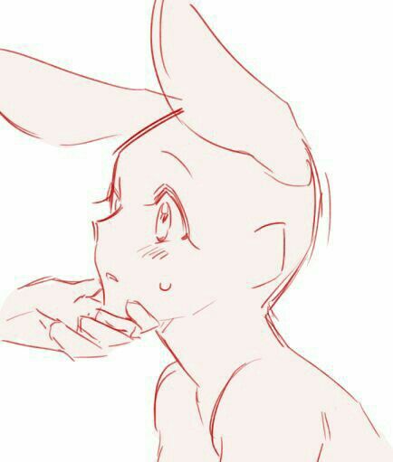 a digital drawing of a anime/manga character with bunny ears in a cute pose. the drawing is in a rough outline form, so it is a base for the artist to build upon.