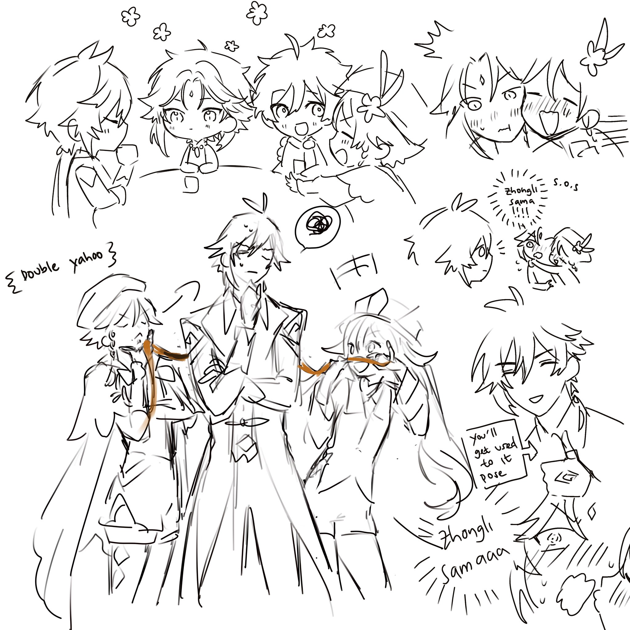 the image is a handdrawn illustration of several anime characters. the characters are drawn in a cartoon style, with exaggerated features and expressions. the image is full of action and emotion, and it is clear that the artist has a lot of fun creating it. there are several different scenes and couples depicted in the image, with each one having its own unique storyline. the characters are interacting with each other, and their expressions are full of joy and excitement. overall, the image is a fun and heartwarming portrayal of love and friendship.
