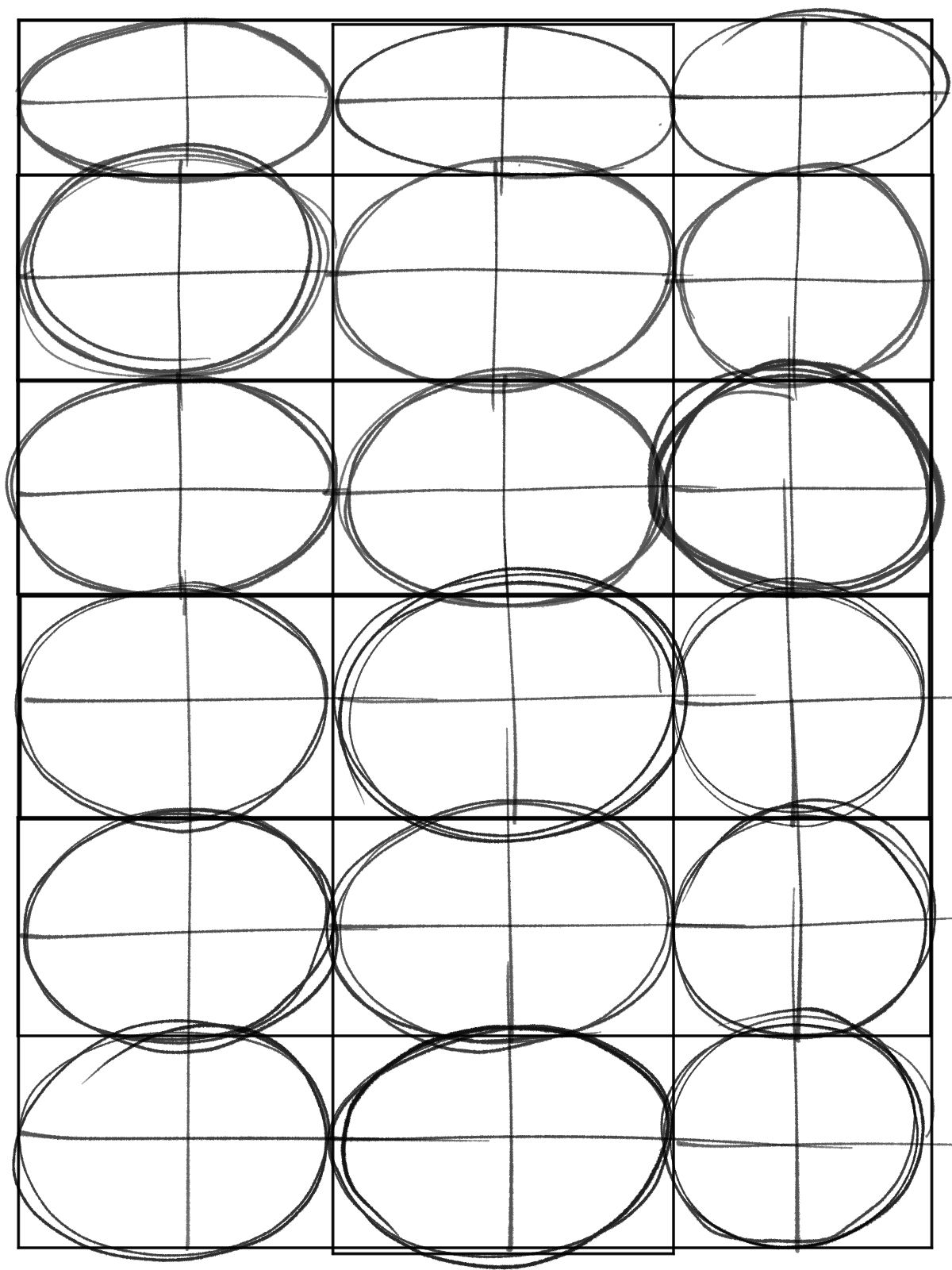 he image shows a grid pattern overlaid with numerous overlapping handdrawn circles. the circles vary slightly in size and are not perfectly aligned with the grid, creating a sense of organic randomness within the structured framework. the lines of the grid and circles are somewhat uneven, suggestive of a quick sketch or freehand drawing. the overall style is abstract and geometric, with a focus on the interplay between order and chaos. the image is in black and white, further emphasizing the contrast between the shapes and the background.