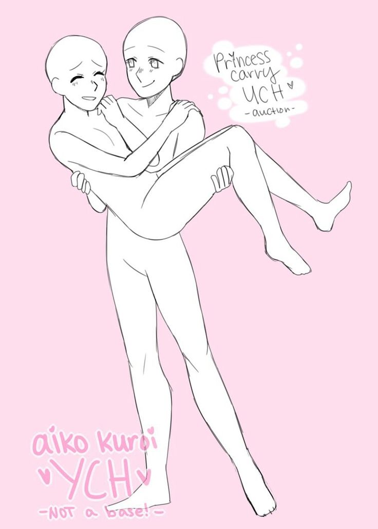 this is a digital drawing of an anime couple in a princess carry pose. the drawing is in black and white with a pink background. it is labeled as a ych (your character here) and is not a base, meaning that it is not a fullbody drawing and should be used as a reference for creating your own art.