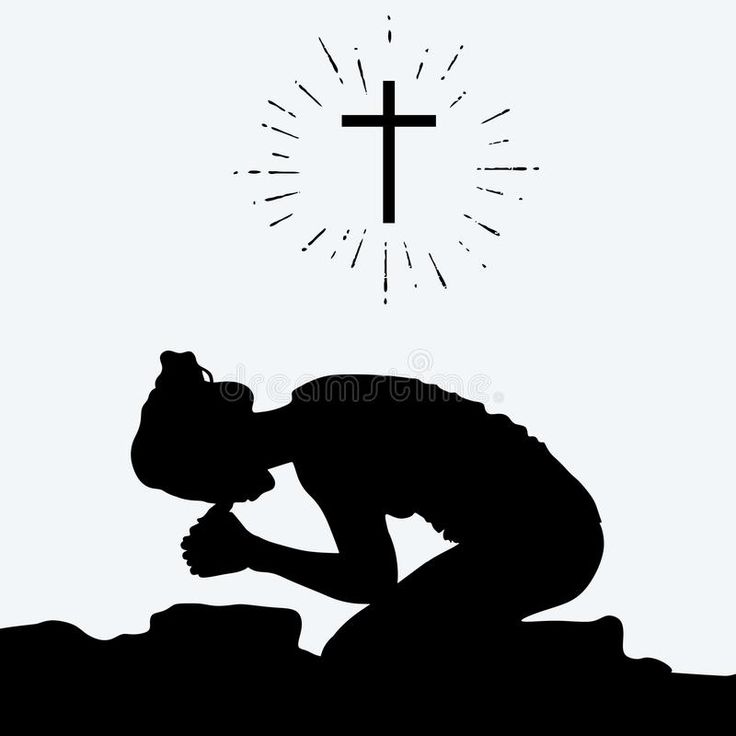 a silhouette of a woman kneeling in prayer with her hands clasped together. a cross is positioned above her head with a glowing halo around it, symbolizing faith and spirituality. the image evokes a sense of devotion and connection to a higher power.